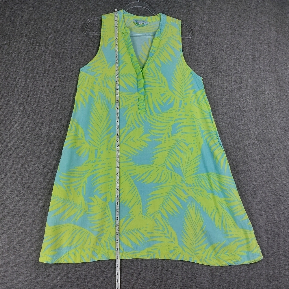 ESCAPADA LIVING WOMEN BRIGHT BLUE GREEN TROPICAL BREEZY SHORT SLEEVELESS DRESS M - Picture 3 of 8